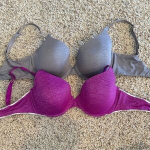SET OF 2 Victorias Secret, 34DD Uplift Semi Demi Buste Bra Pink Gray